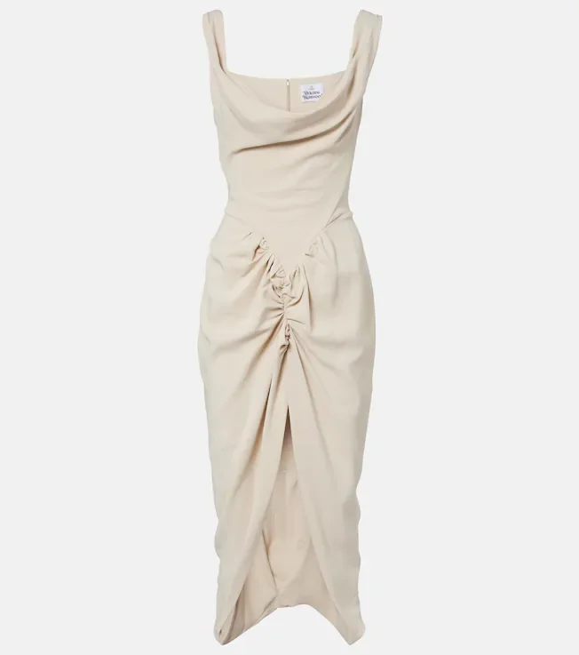 Panther draped ruched midi dress