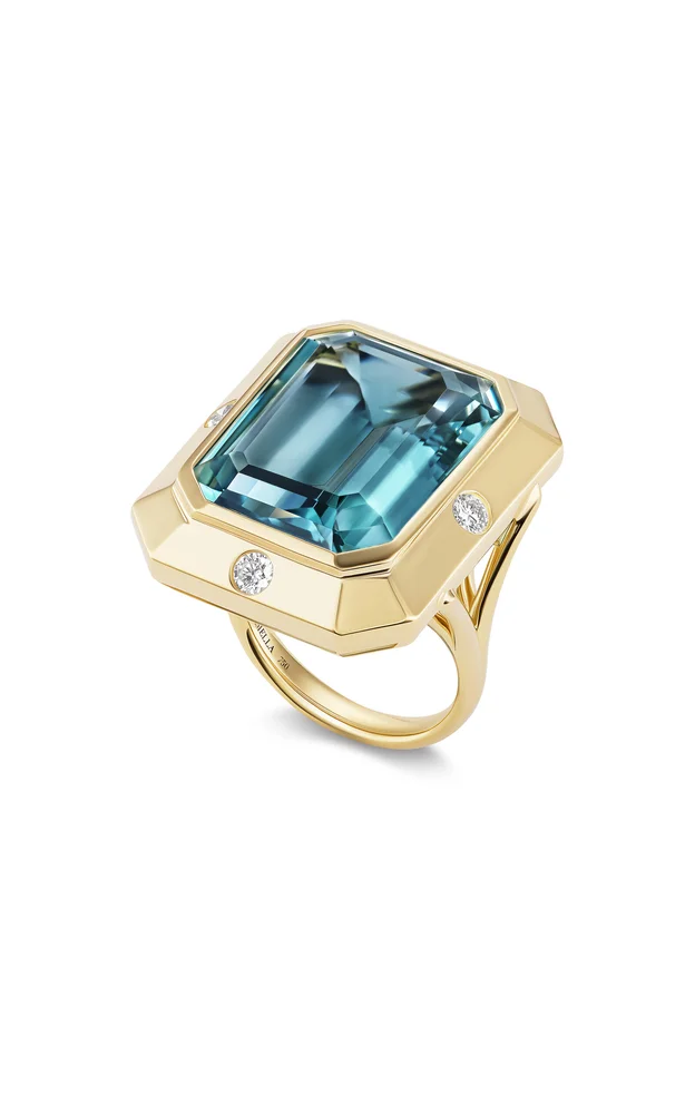 Stella Drop 18K Yellow Gold Amethyst And Diamond Ring