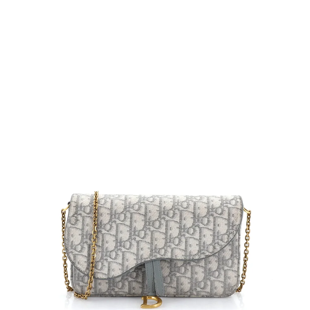 Pre-Owned Saddle Chain Clutch Oblique Canvas