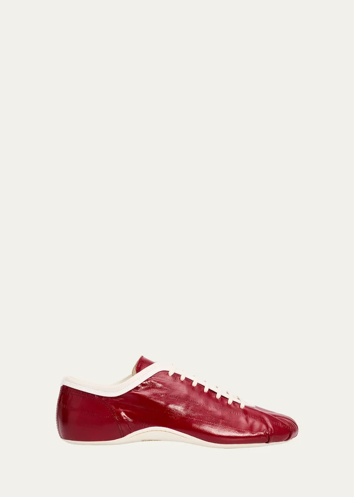 Leren Glossy Eel-Effect Leather Slim Sneakers