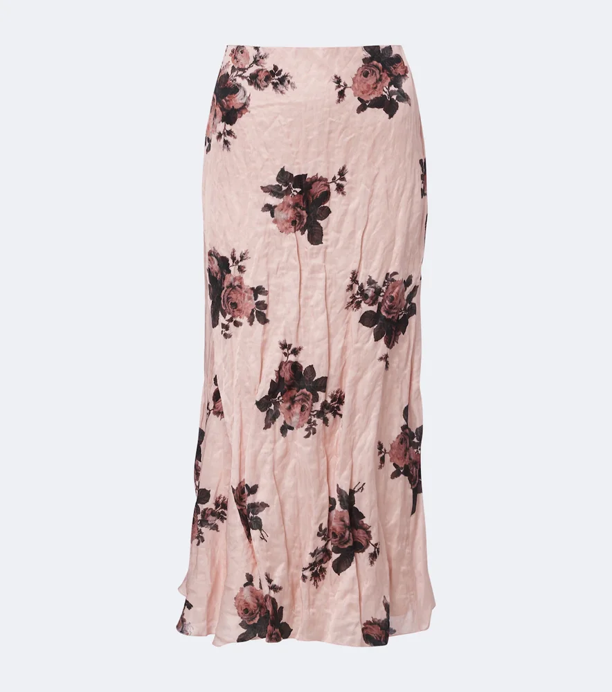Floral satin midi skirt