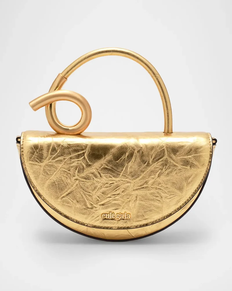 Azariah Nano Sculptural Metallic Leather Top-Handle Bag