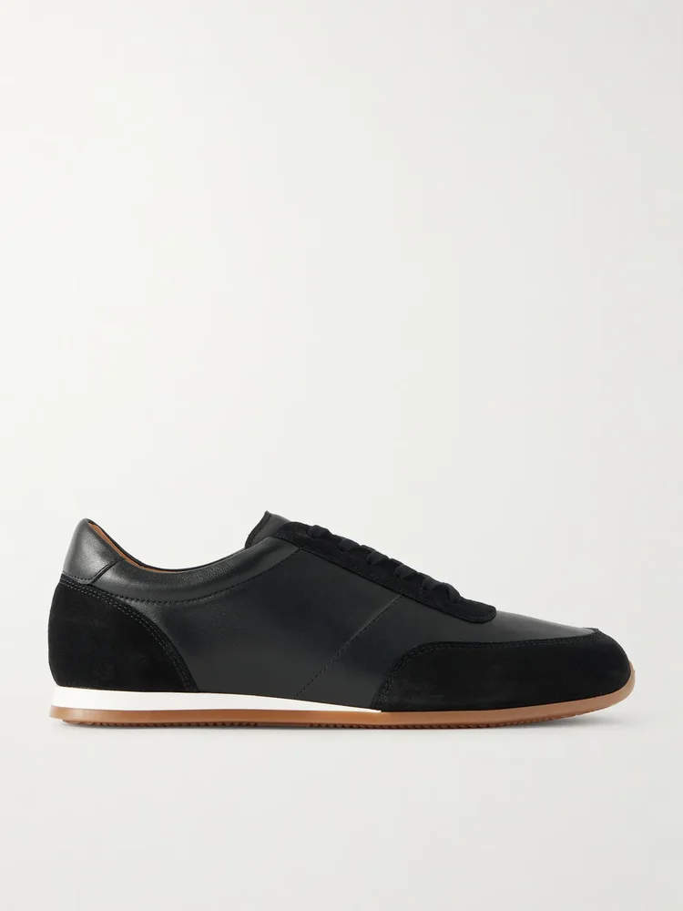 Suede-Trimmed Leather Sneakers
