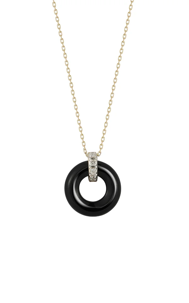 14K Yellow Gold Onyx and Diamond Necklace