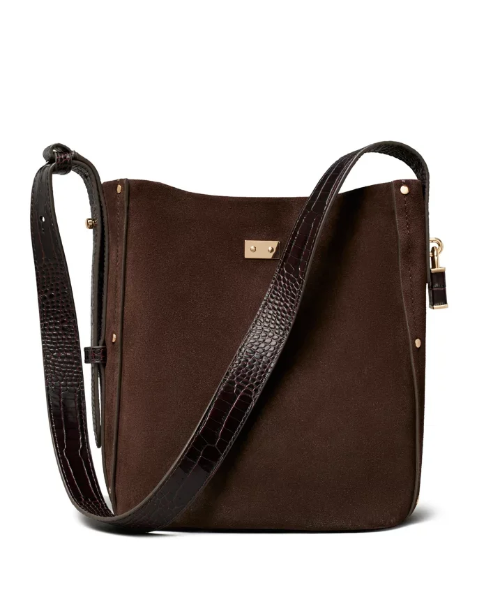 Lock Suede Slim Bucket Bag