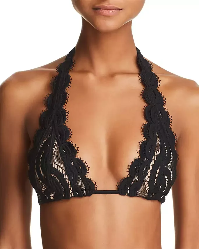 Lace Overlay Halter Bikini Top