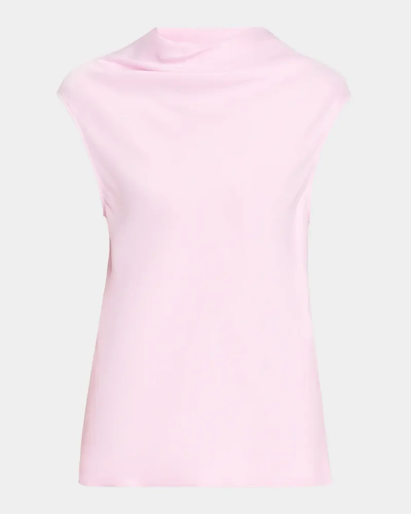 Cowl-Neck Satin Cap-Sleeve Top