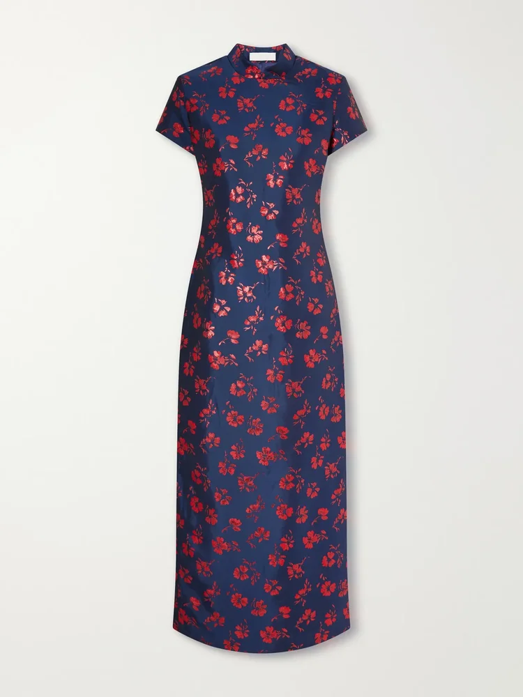 Celia floral-jacquard taffeta midi dress