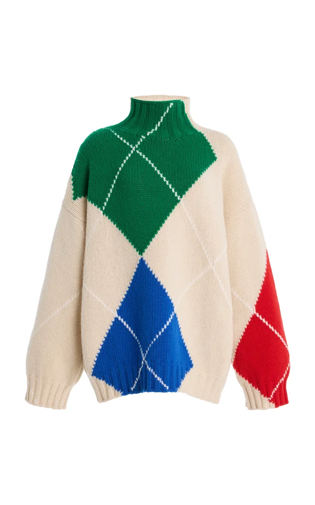 x Pringle of Scotland Oversized Argyle Wool Turtleneck Sweater