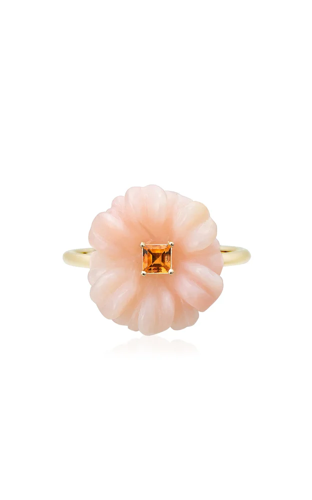 Blossom 9K Yellow Gold Pink Opal and Citrine Ring