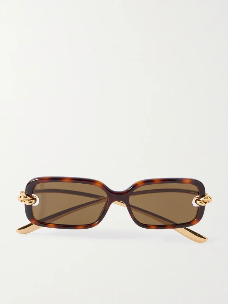 Knot rectangle-frame tortoiseshell acetate and gold-tone sunglasses