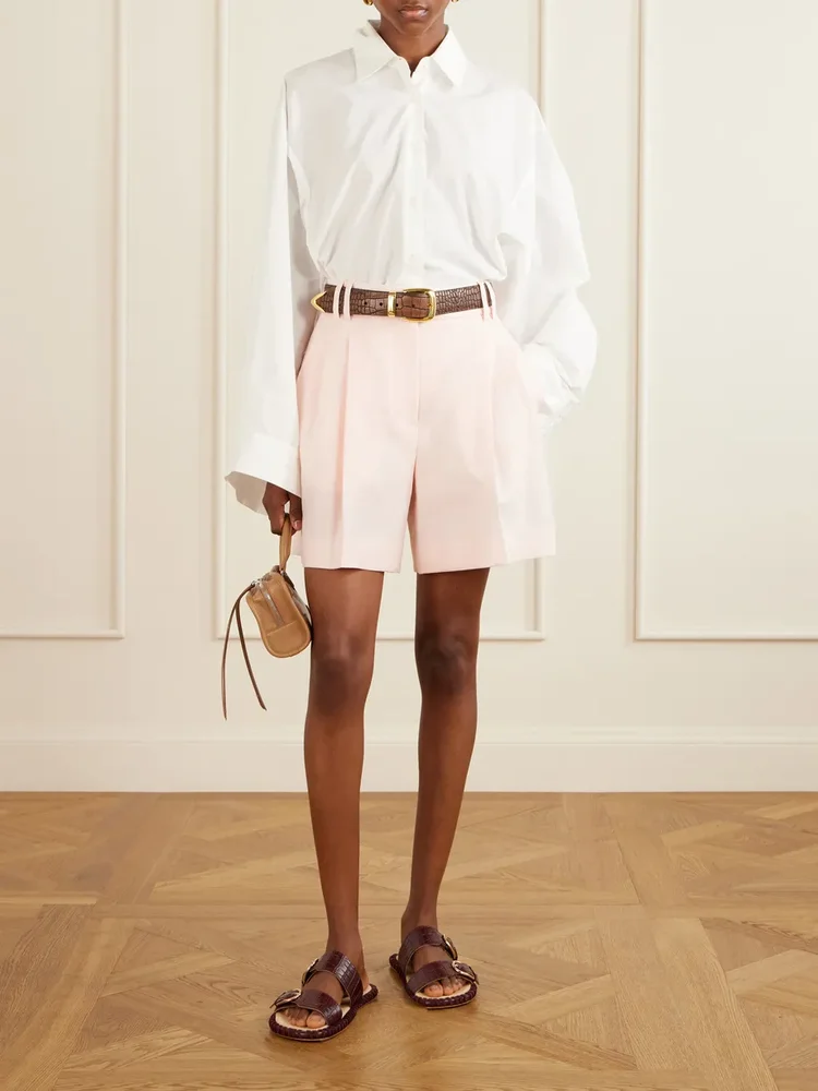 Pleated linen shorts