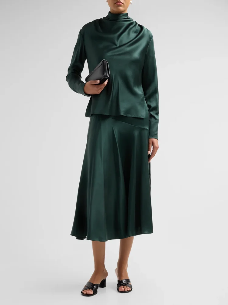 Tess Silk Charmeuse Midi Skirt