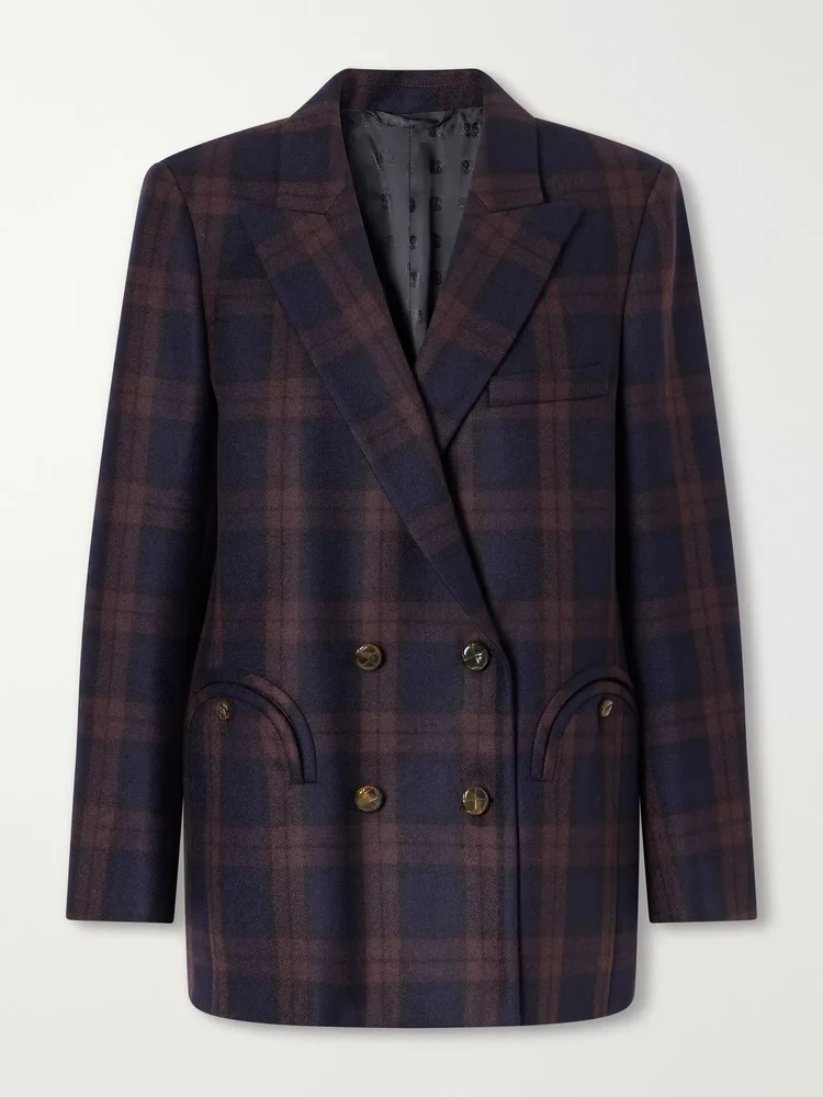 Everynight checked double-breasted wool blazer