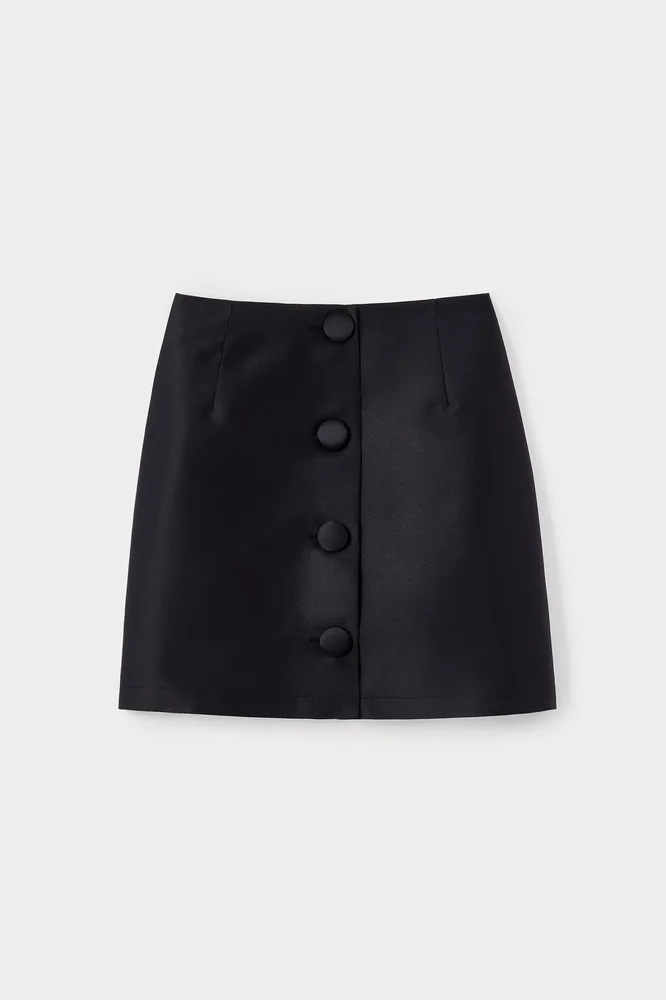 Satin mini skirt with buttons - Black