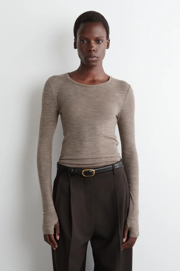 SLIM MERINO WOOL SWEATER - TAUPE MELANGE