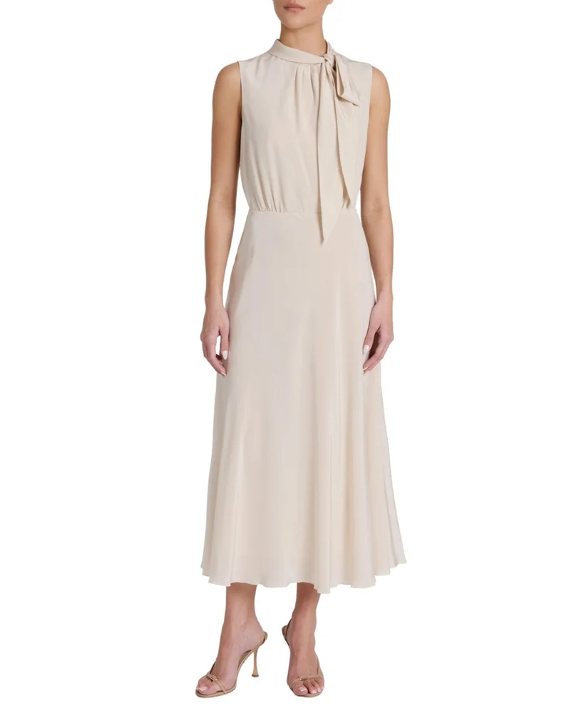 Petra Sleeveless Mock Neck Silk Midi Dress