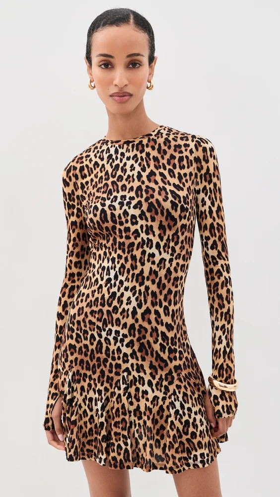 Wendy Fit and Flare Godet Mini Dress (Spotted Leopard)