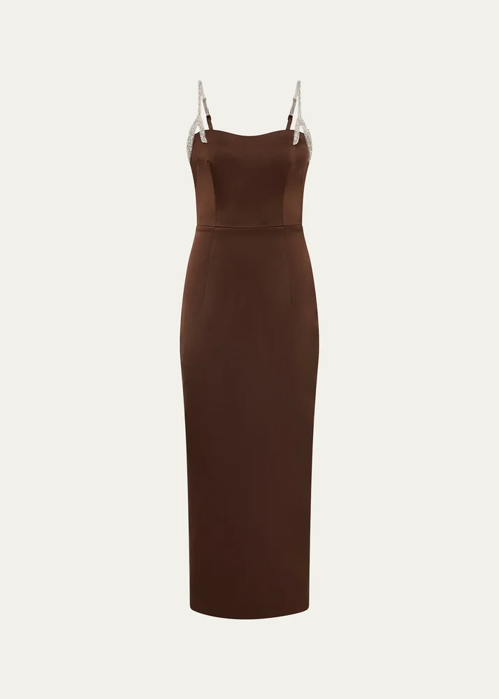 Leora Crystal-Strap Crepe Ankle Gown