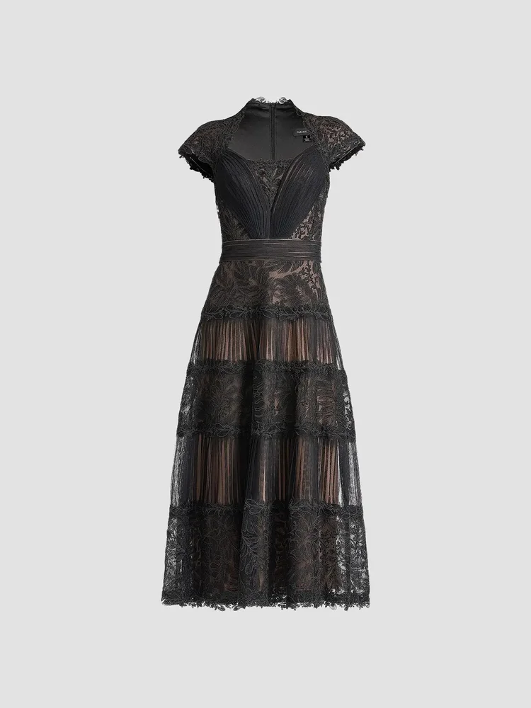 Boette Embroidered Cap-Sleeve Cocktail Dress