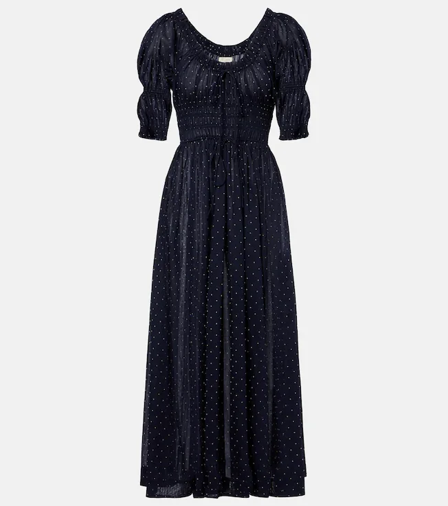 Ischia gathered polka-dot cotton midi dress