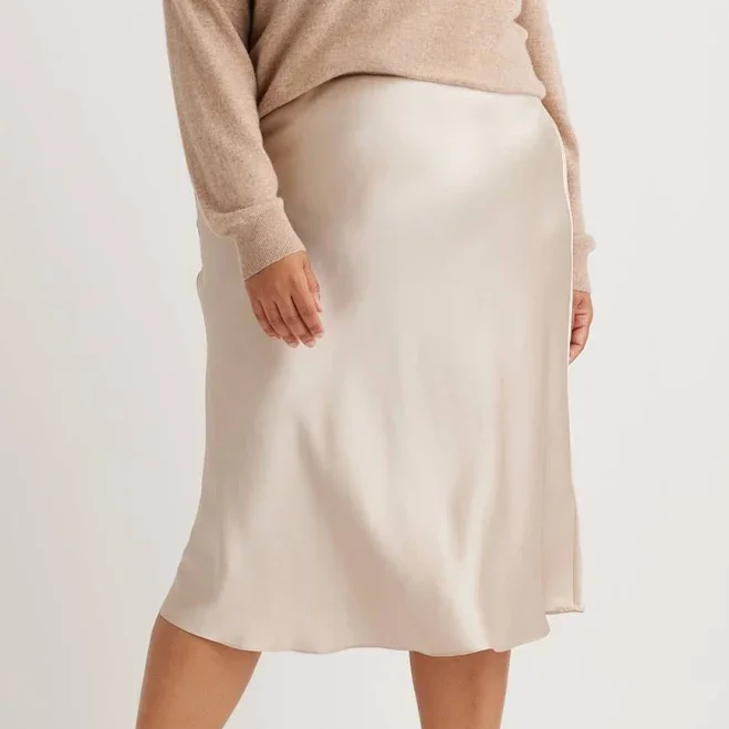 100% Washable Silk Skirt - Plus Size in Champagne