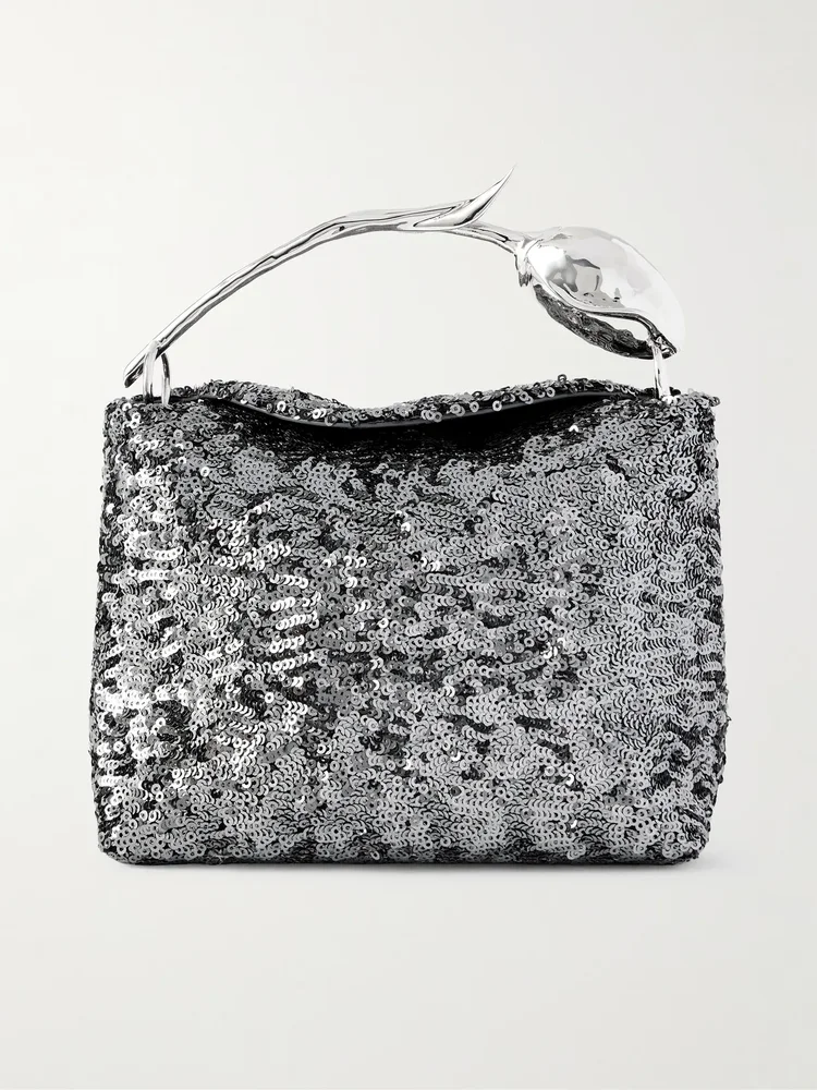 Sequined satin clutch