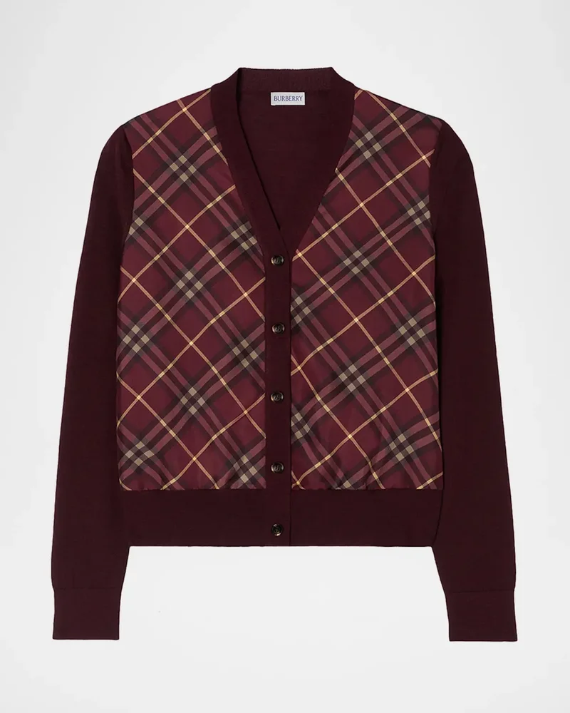 Check-Front Wool Silk Cardigan