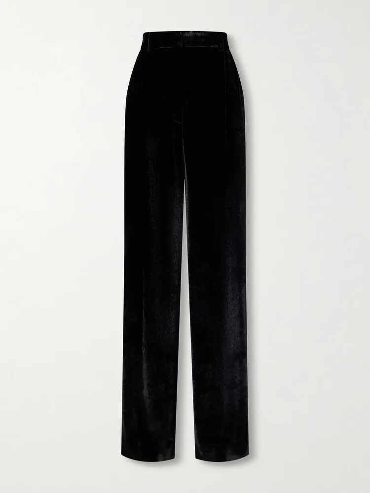 Pleated velvet wide-leg pants