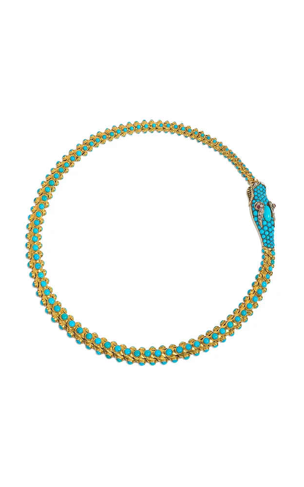 Antique Turquoise, Ruby, and Diamond Snake Necklace
