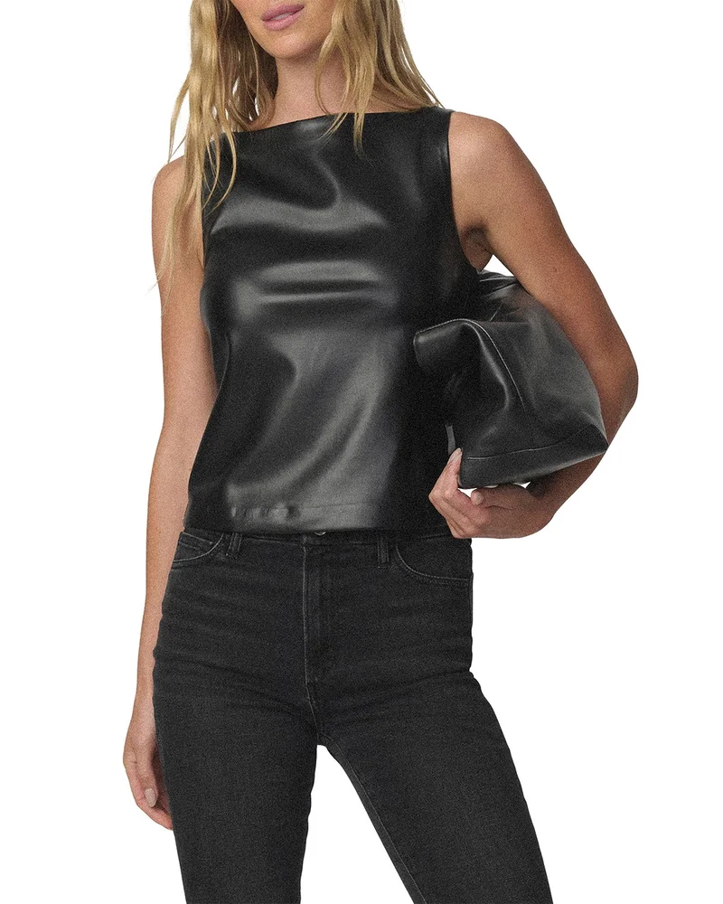 Faux Leather Boat Neck Tank Top