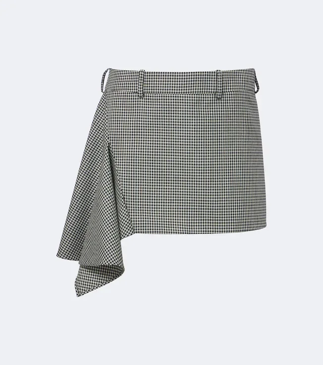 Checked draped wool and mohair miniskirt