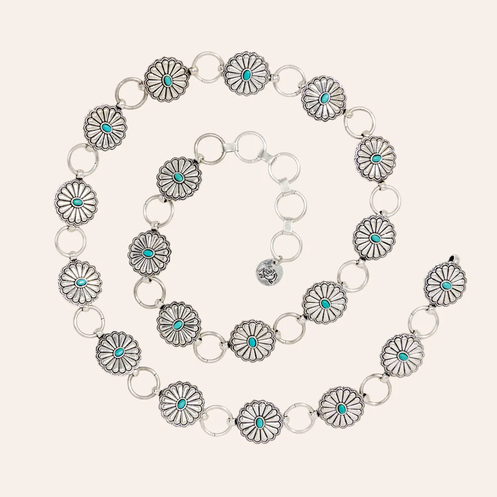 Silver and Turquoise Concho Ring Belt