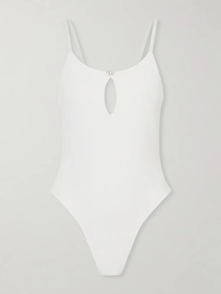Pearl cutout ribbed swimsuit