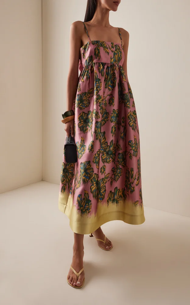 Faye Pleated Satin Midi Dress
