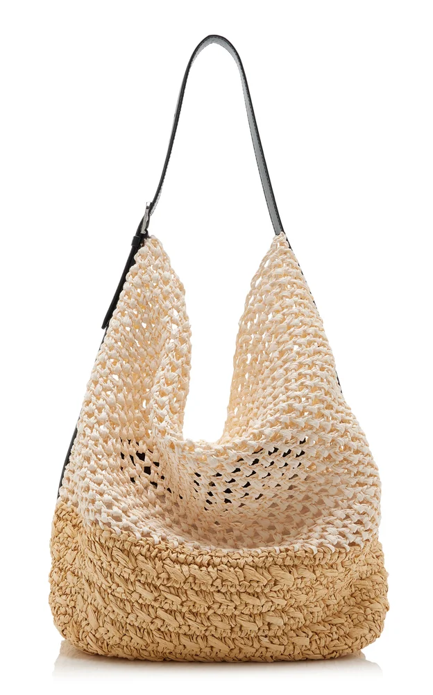 Belted Woven Raffia Tote Bag