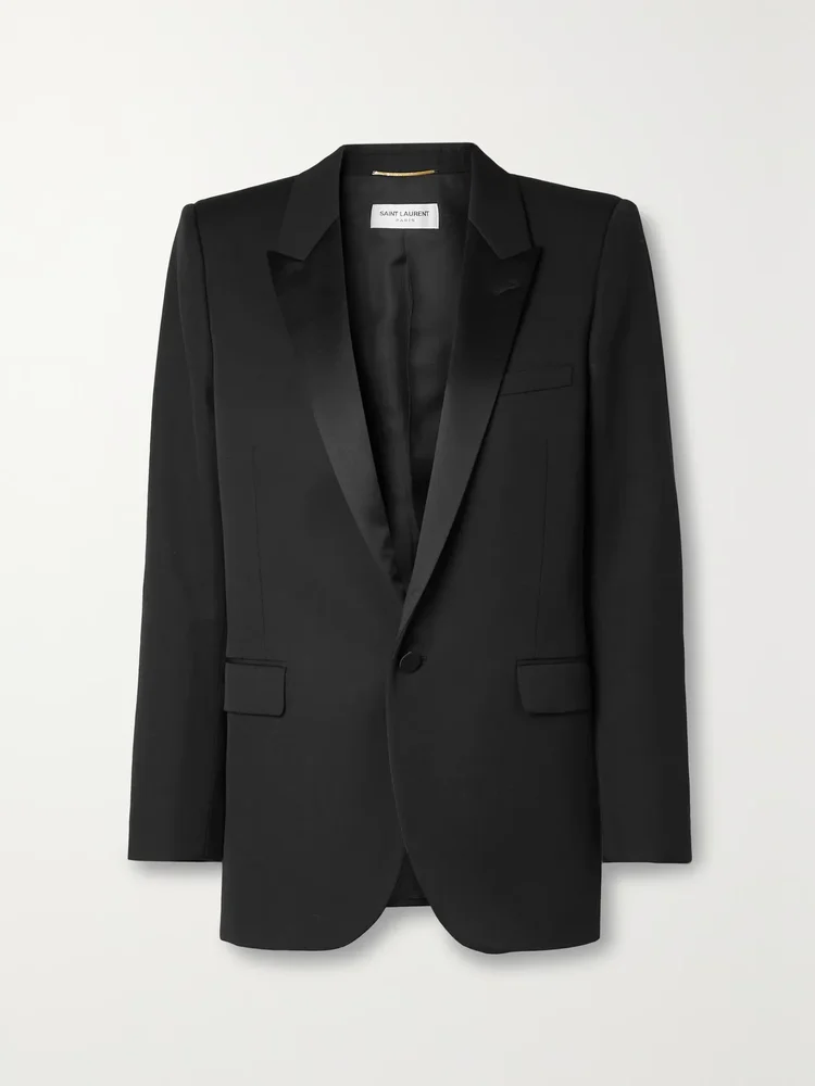 Tube satin-trimmed grain de poudre wool blazer