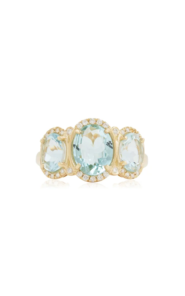 18K Yellow Gold Diamond And Aquamarine Ring