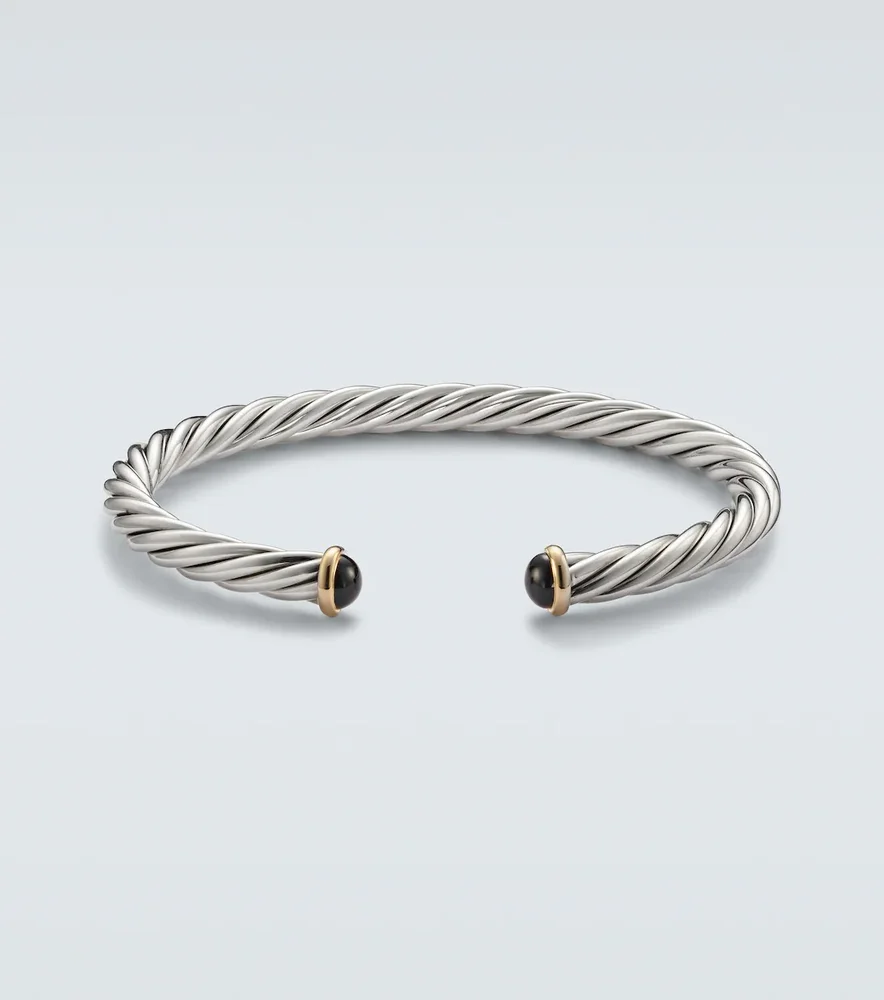 Cable 14kt gold and sterling silver cuff bracelet with onyx