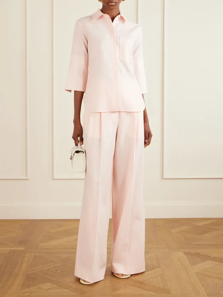 Pleated linen wide-leg pants