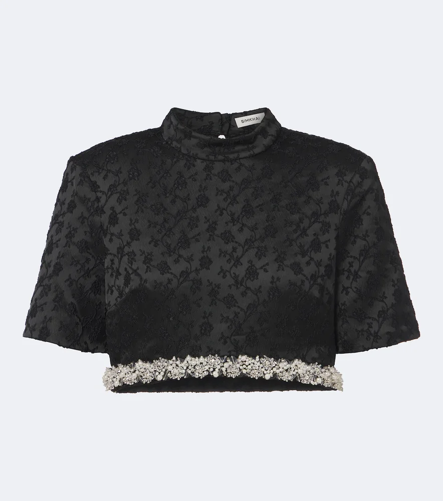 Jalen embellished jacquard crop top