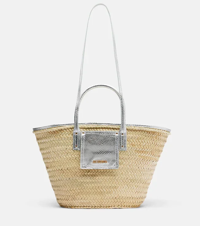 Soli Medium croc-effect raffia basket bag