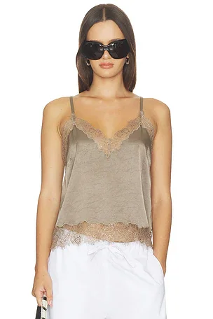 Lace Trimmed Cami Top in Cocoa