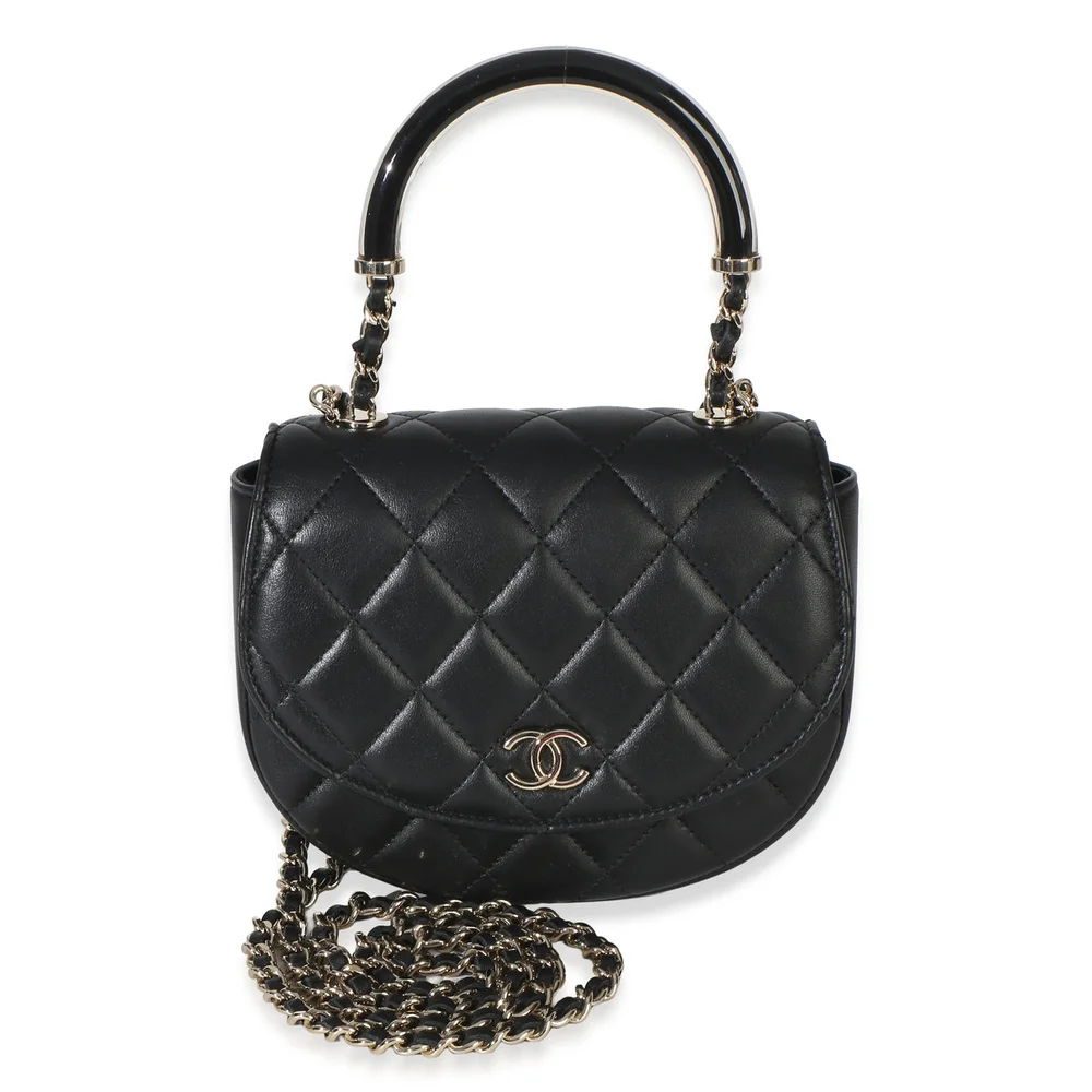 Chanel Black Quilted Lambskin CC Half Moon Top Handle Flap