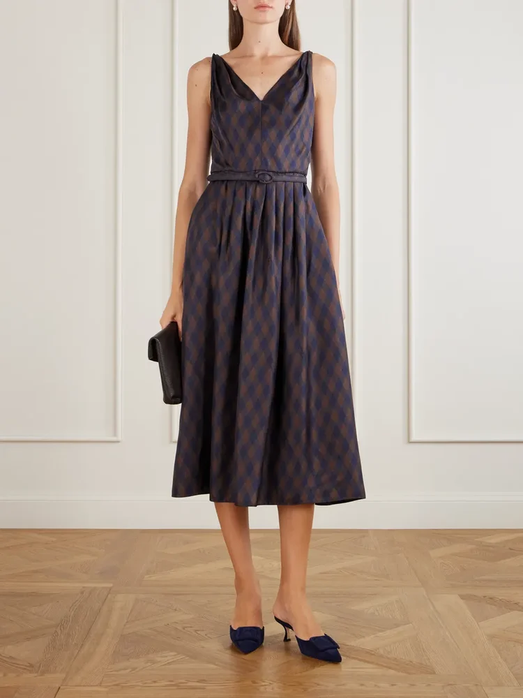Argyle silk-twill midi dress