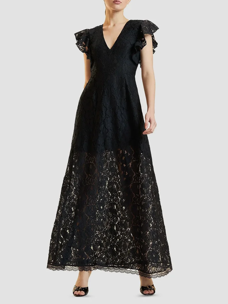 Lace Flutter Sleeve Maxi Dress