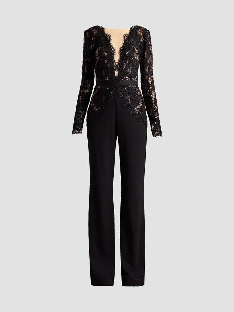 Lace Bodice Crepe Jumpsuit