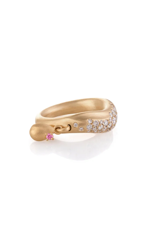 Wave of Joy 18K Yellow Gold Diamond and Pink Sapphire Ring