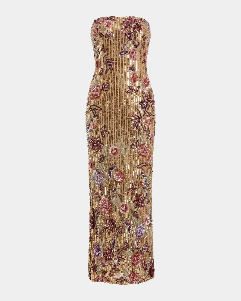 Petite Strapless Floral Sequin Column Maxi Dress