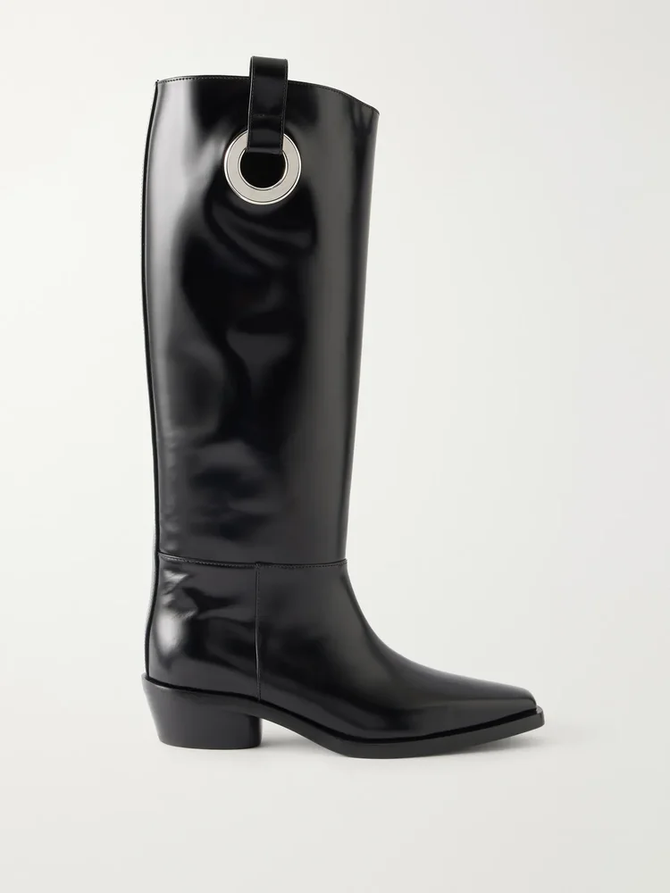 bronco grommet embellished leather knee boots